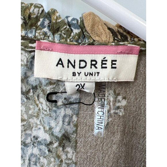 Andree By Unit Floral Patchwork Long Sleeve Blouse Size 2X Ruffle Peasant Boho - Picture 5 of 8